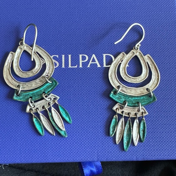 Silpada Sterling Silver And Brass Verdigris Elements Chandelier Earrings - Picture 4 of 5